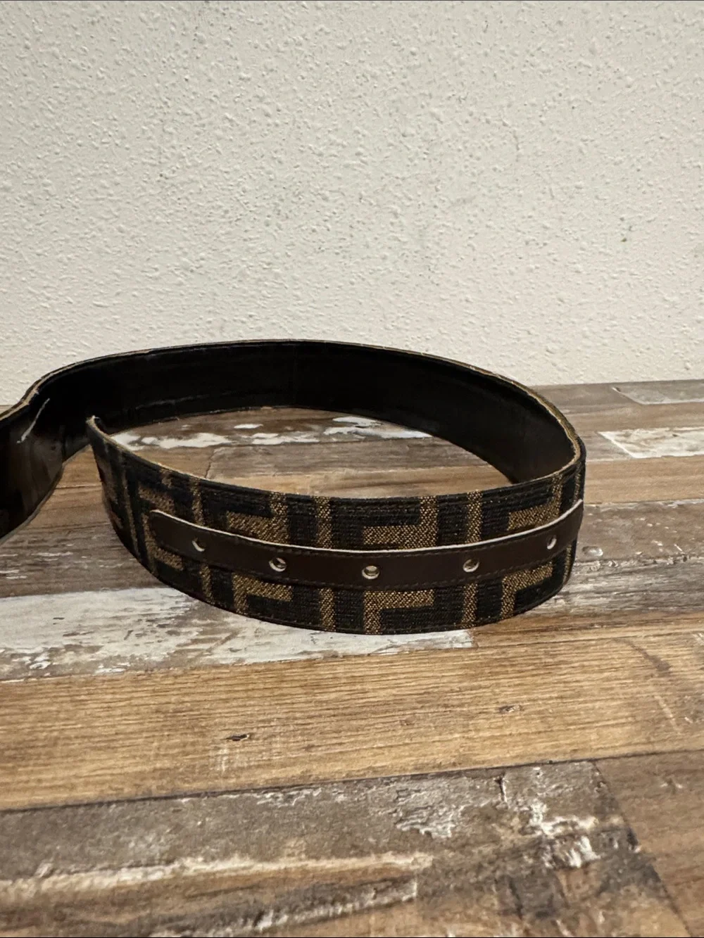 Fendi FF Brown Canvas Belt with Gold Double-F Buckle - XXS - 30in/76cm